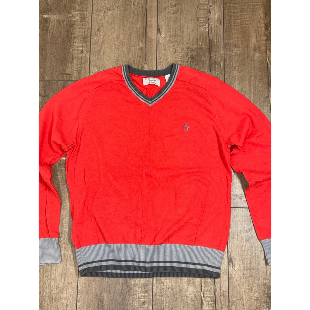 Original‎ Penguin by Munsingwear Mens Red V Neck Sweater Size XL Small Logo